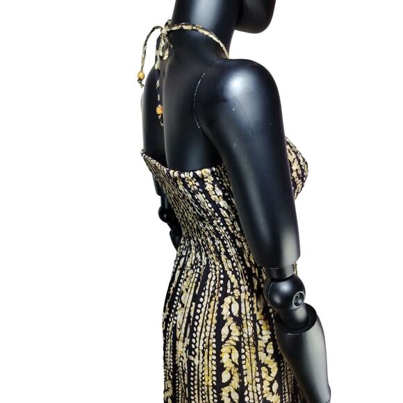 Halter Neck Tie Brown & Cream Strapless Boho Maxi Dress One Size - Picture 4 of 16